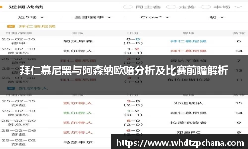 拜仁慕尼黑与阿森纳欧赔分析及比赛前瞻解析